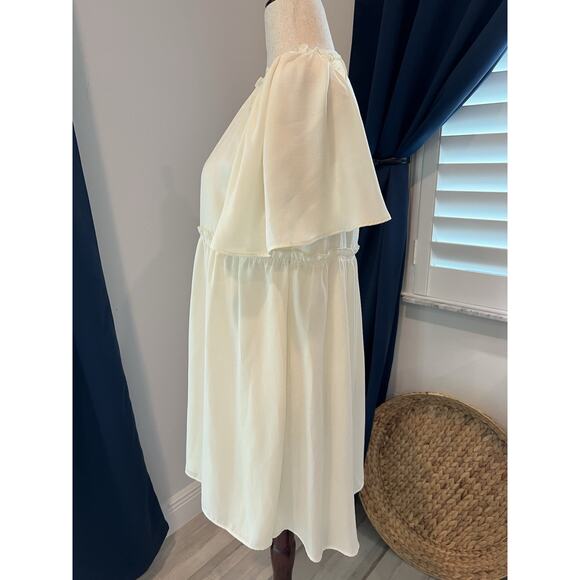 SHOW ME YOUR MUMU Brooks Bohemian Flowy Short Sleeve Babydoll Mini Dress Cream M - Picture 7 of 12